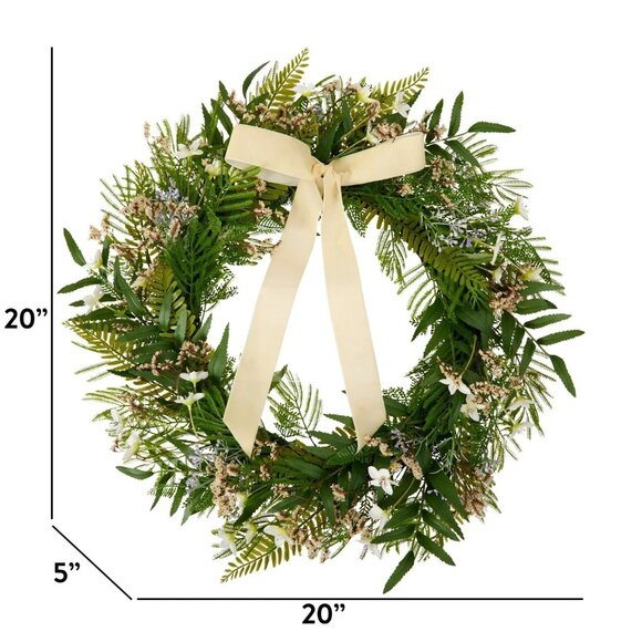 20" Greenery Wreath with Ivory Bow – My Texas House x Walmart College 2025 - Picture 4 of 8